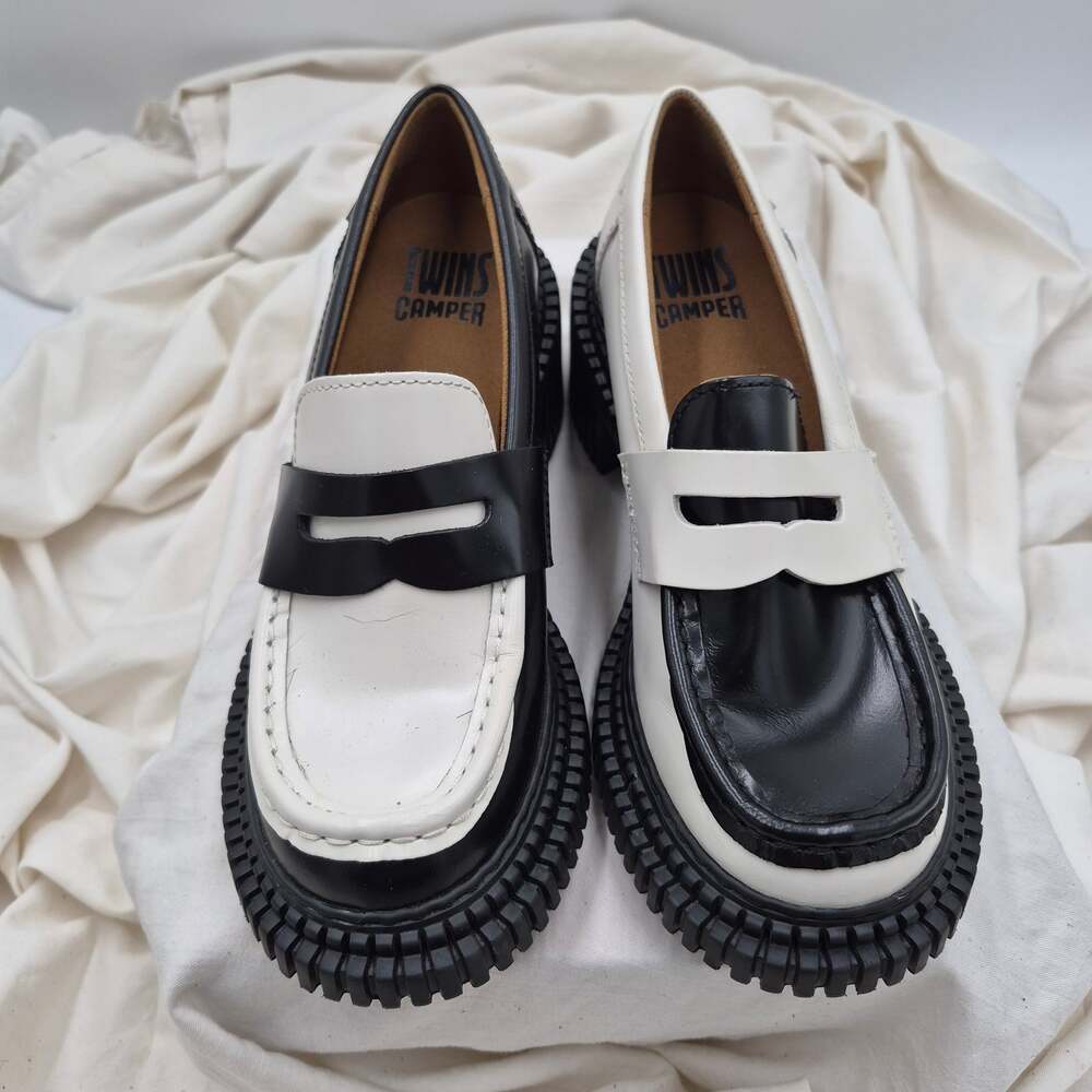 NEW Camper Pix London Twins Bicolor Leather Loafers black n white size 5 EU 35
